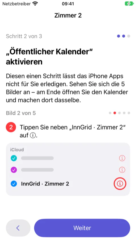 Assistent, Schritt 2: Bild 2 von 5 mit der Kalender-App