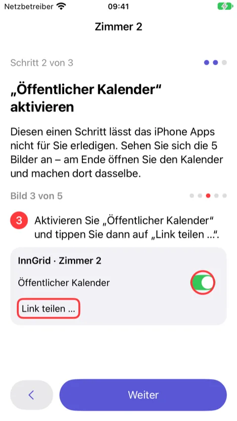 Assistent, Schritt 2: Bild 3 von 5 mit der Kalender-App