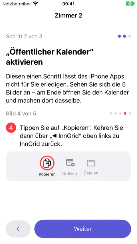 Assistent, Schritt 2: Bild 4 von 5 mit der Kalender-App