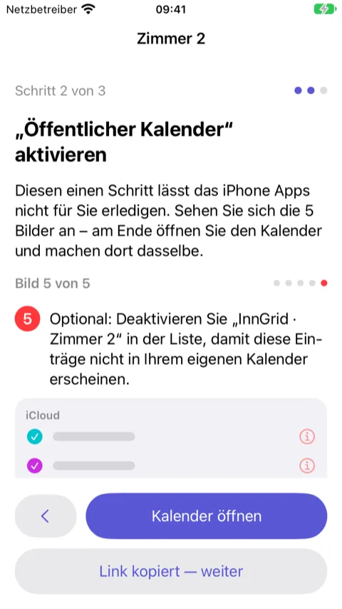 Assistent, Schritt 2: Bild 5 von 5 mit der Kalender-App