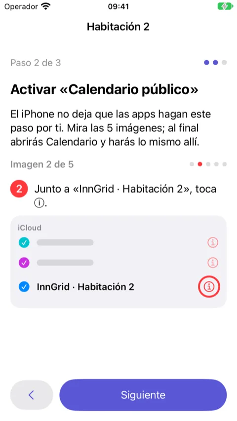 Asistente, paso 2: imagen 2 de 5 que muestra la app Calendario