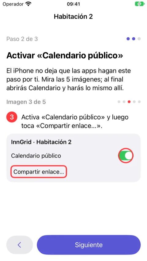 Asistente, paso 2: imagen 3 de 5 que muestra la app Calendario