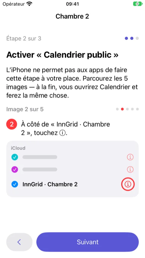 Assistant, étape 2 : image 2 sur 5 montrant l’app Calendrier