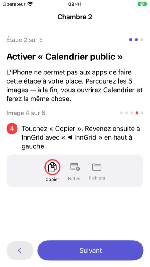 Assistant, étape 2 : image 4 sur 5 montrant l’app Calendrier